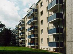 Housing area with stainless steel balconies